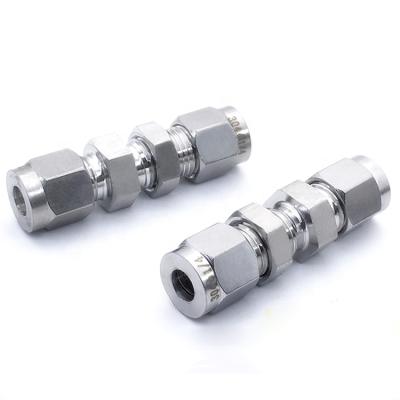 China Hose Lines Plug In 3/8 Inch Tube Bulkhead Union 316 Stainless Steel Compression Double Ferrule Fittings Connector 6000 PSI Duplex Monel 6Mo for sale