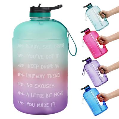 China BPA FREE PETG GYM Sustainable Plastic Motivational Water Bottle Large 1 Gallon/128oz With Time Marker With Straw for sale