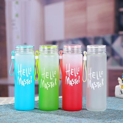 China Wholesale Sustainable Design Wide Mouth Borosilicate Drinking Custom Glass Water Bottle With Plastic Lid for sale