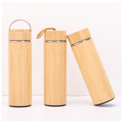 China Viable Hot Sale Stainless Steel Bamboo Vacuum Insulated Bottle 500ml Coffee Tea Infuser Thermo Flask Double Walled Tumbler for sale