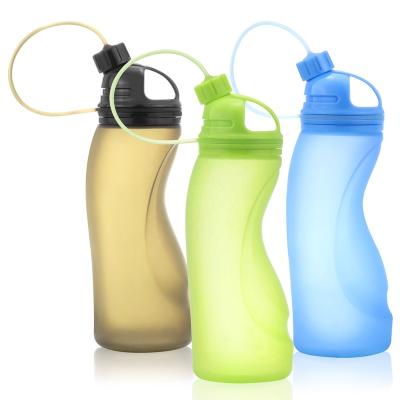 China 600ml Outdoor Sports Viable Collapsible Water Bottle Drinkware BPA Silicone Portable Collapsible Free Water Bottle for sale