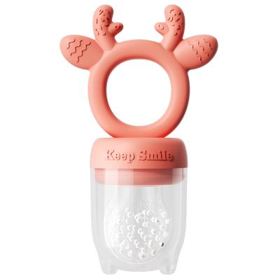 China BPA Food Grade Cartoon Deer Baby Fruit Silicone Free Pacifier Soft Feeder Relief Chewing Teether Rod for sale