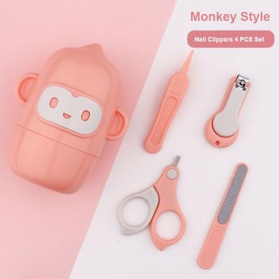 China New Arrived Cartoon Monkey 4 in 1 Finger Trimmer Kits Health Care Baby Nail Infant Scissors Clippers Set Cartoon Animal Storage Case for sale