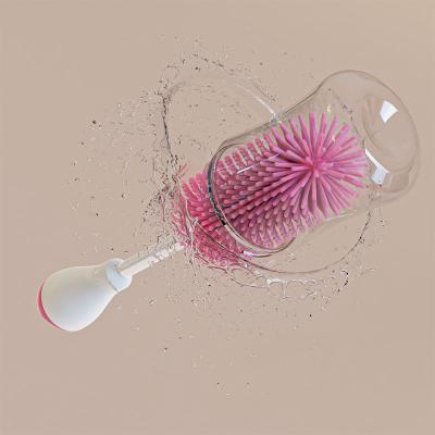 China 3 Viable in 1 Straight Handle Silicone Baby Milk Bottle Rotating Nipple Straw Cleaning Brush Set for sale