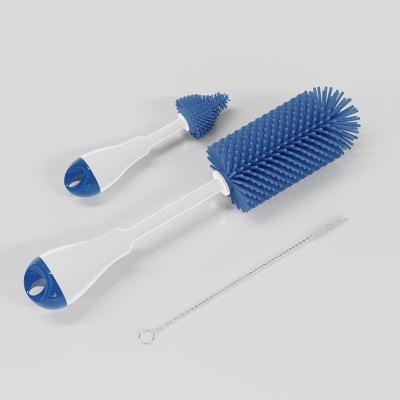 China 3 Viable in 1 Straight Handle Silicone Baby Milk Bottle Rotating Nipple Straw Cleaning Brush Set for sale