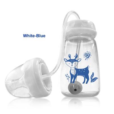 China Customization pp Plastic Material Individual Anti-colic Baby Free Self Feeding Straw Milk Bottle OEM System Standard BPA White Card for sale