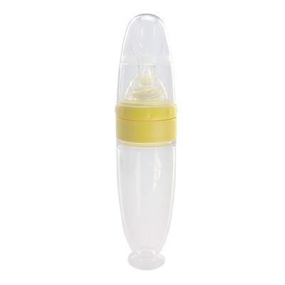 China OEM 90ml BPA Free Full BPA Free Infant Rice Paste Fruit Vegetable Silicone Squeeze Bottle Spoon Feeder for sale