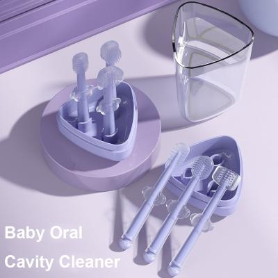 China OEM ODM Infant 3D Silicone Baby Toothbrush Teeth Tongue Reading Brush Oral Cavity Cleaner Storage Cleaning Case 0-18Months for sale