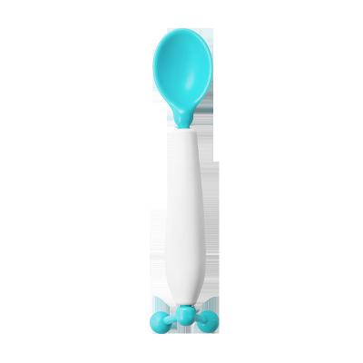 China Baby Spoon BPA Hot White Children Kids Gravity Free Balance Infant Automatic Rotating Anti-puddle Hot White Tableware for sale