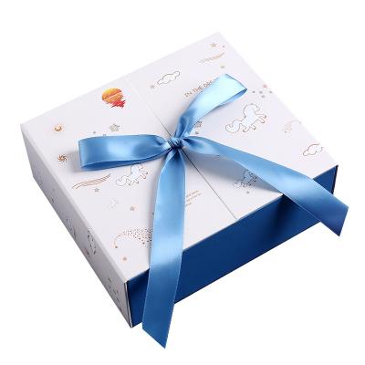 China Wholesale Luxury Material Manufacturer Cover Double Open Gift Box Recycled Custom Color Print Logo Waist Ribbon Bow Bridesmaid Gift Box for sale