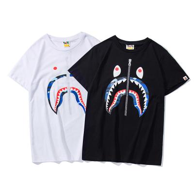 China 2021 Fashion Summer Hip Hop QUICK DRY Shark Printed Cotton Bape T Shirts For Men for sale