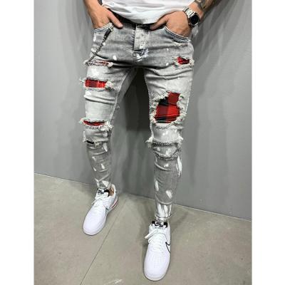 China 2021 custom high quality popular distressed blue men's clothing ripped skinny jeans QUICK DRY for men for sale