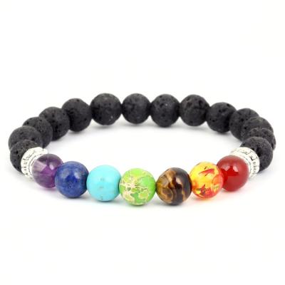 China Classic Factory Directly Supply Lava Stone Chakra Beaded Bracelet 7 Chakra Healing Balance Bracelet for sale