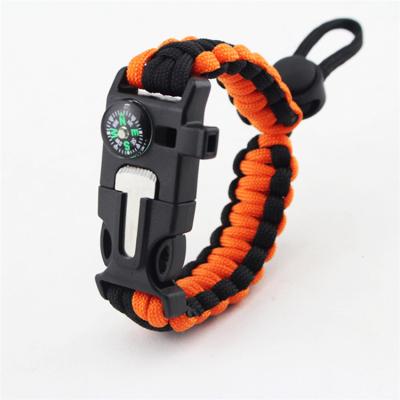 China No Logo Outdoor Sports Survival Adjustable Bracelet Customized Wristband With Firestarter Compass Whistle for sale