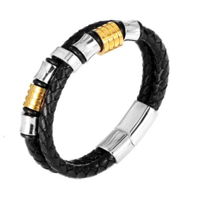 China None Fashion Men's Bracelet Braided Wristband Stainless Steel Magnet Buckle Genuine Leather Wristband for sale