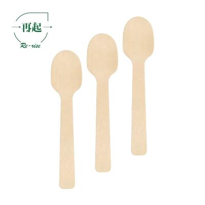 China Rerise Biodegradable 105mm Mini Birch Wood Honey Spoon Disposable Eco-friendly Biodegradable for sale