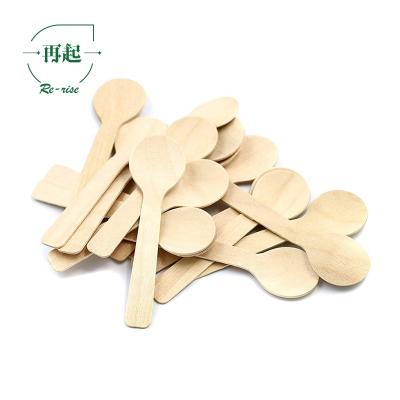 China 10cm or 100mm or 4 Biodegradable Mini Lovely Birch Wooden Round Ice Cream Disposable Eco-Friendly Teaspoon for sale