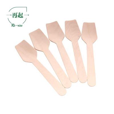 China 96mm or 9.6cm Food Grade Mini Lovely Disposable Birch Wood Viable Wooden Square Ice Cream Spoon for sale