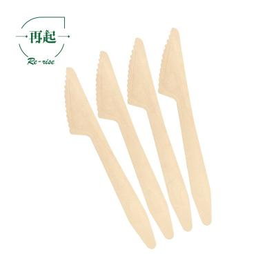 China Biodegradable disposable 165mm wooden knife with embossed handle, flag shape for sale