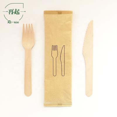 China Biodegradable Eco - Friendly Disposable Biodegradable Birch Wood Fork And Knife Set for sale