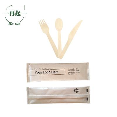 China Eco-friendly Compostable Biodegradable Disposable Paper Wrapped Wooden Tableware Set for sale