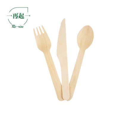 China Rerise Eco-Friendly Disposable Compostable Biodegradable Birch Spoon Knife Fork Spork Wood Cutlery for sale