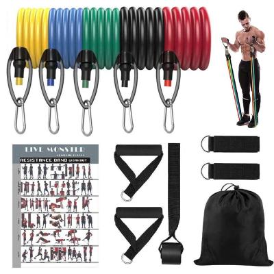 China Durable 11 PC Resistance Bands Set Yoga Pilates Home Gym Fitness Workout Resistance Bands Set With Handles 5 Loop Resistance Bands Set for sale