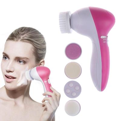 China Acne Treatment 5 in 1 Handheld Electric Vibrating Facial Beauty Massager Rotating Face Exfoliating Spinning Cleansing Brush for sale