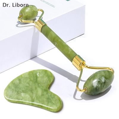 China Wholesale Blood Vessels Removal Customized Massage Roller Natural Rose Quartz Gua Sha and Jade Roller Facial Face Massager for sale