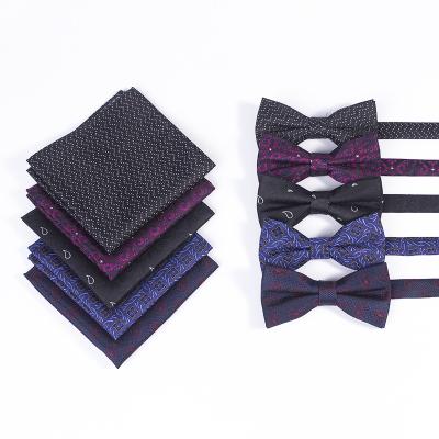 China High Quality Polyester Fashion Jacquard Polyester Pocket Square And Bow Tie Set Various Styles Patterns And Colors Customizable for sale