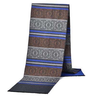 China Fashion High Quality Hot Selling Custom Made Men's Winter Stripe Decorative Pattern Gray Orange Blue Imitation Cashmere Cotton Viscous Scarf for sale