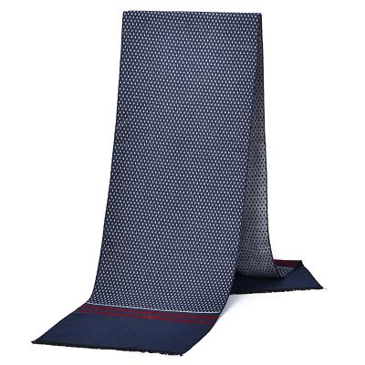 China Custom Made Fashion High Quality Men's Winter Stripe Fashion Gray Diamond Pattern Red Strip Blue Imitation Cashmere Cotton Viscous Scarf for sale