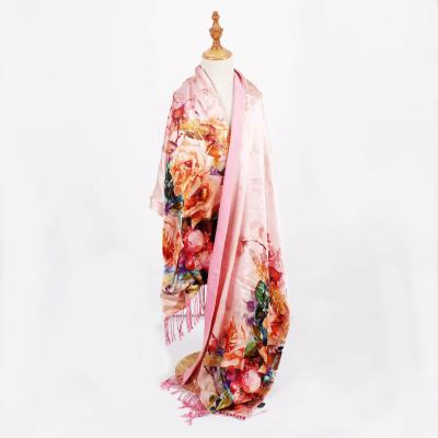 China Custom Made Fashion Stripe Women's Winter Mulberry Silk Ladies Shawl High Quality Luxury Scarf With Logo for sale