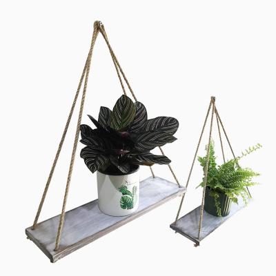 China Wholesale Rustic Indor Decoration Wooden Hanging Wall Mount Shelf Set of 2, for Bedroom, Living Room, Plants Pot for sale