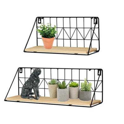 China Indor Decoration Metal Home Wall Shelf Metal Wall Shelf Storage Floating Hanging Shelf With Wood Board for sale