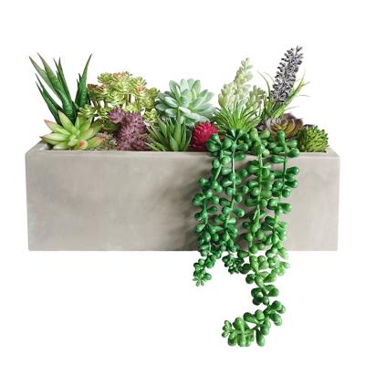 China Eco-friendly 13 Pcs High Quality Assorted Fake Artificial Succulent Plants In Rectangular Concrete Cement Planter Box for sale