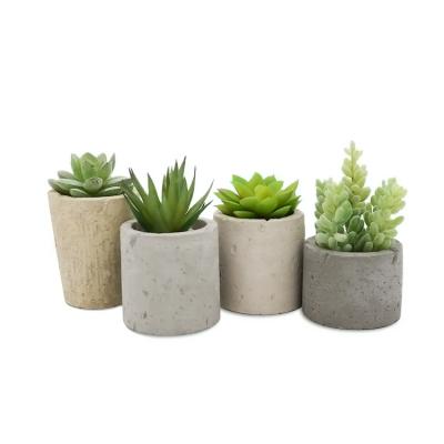 China Mini Fake Succulent Plant Potted High Quality Artificial Succulent Eco-Friendly Set In Cement Pot Set Of 4 Rustic And Shabby Style for sale