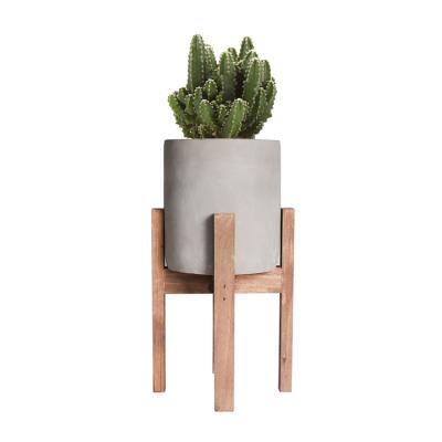 China Eco-Friendly Wholesale Country Style Concrete Cement Flower Planter Pot For Plants, Succulents, Cacti With Wooden Support Legs for sale