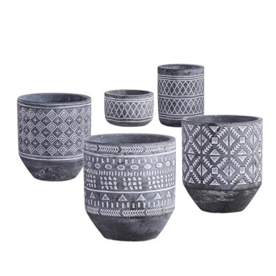 China Eco-Friendly Wholesale Modern Cement Planter Pot Flower Pot Plant Indoor Outdoor Concrete Garden Pots With Painted Accents for sale