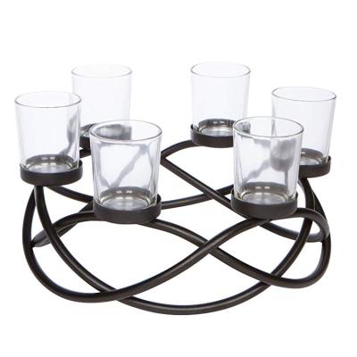 China Home Decorative Candle Holder Iron Candle Holder Metal Wrought Iron Candle Holder Home Decor With Glass for sale