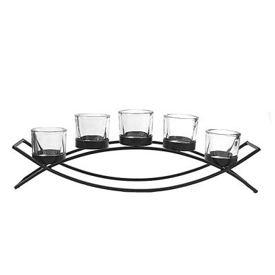 China Home Decorative Candle Holder Iron Candle Holder Metal Wrought Iron Candle Holder Home Decor With Glass for sale