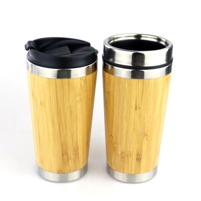 China Bpa Sustainable Bamboo Metal Coffee Mug Free Vacuum Insulated Coffee Water Cup With Bamboo Lid Stainless Steel Tumbler for sale