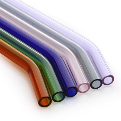 China Sustainable Recyclable Reusable Borosilicate Glass Baboo Angled 30cm Long Drinking Straws for sale