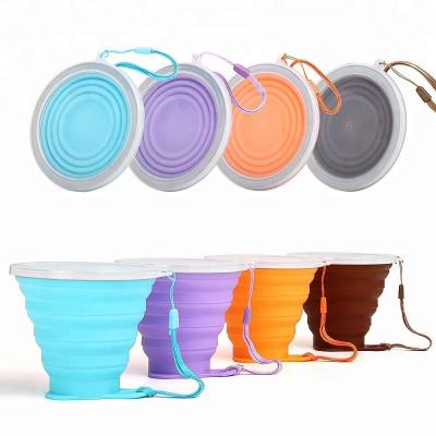 China Stocked Collapsible Bober Silicone Water Cup Folding And Expanding Mug Travel Water Cup With Lid For Travel Hiking Camping for sale