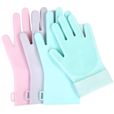 China Kitchen Wholesale Heat Resistant Household Dishwashing Scrubber Glove Cleaning Silicone for sale