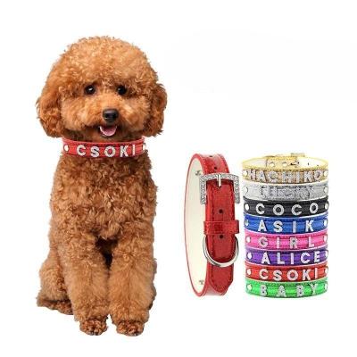 China DIY Wholesale DIY adjustable PU leather dog collars slide letters collar rhinestone alphabet letter charms for dog cat collars for sale