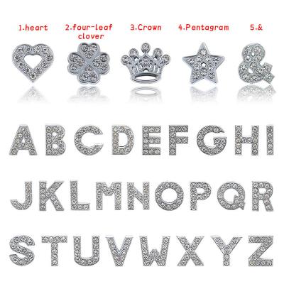 China Daily Life Cheap DIY accessories10mm metal zinc alloy silver rhinestone slide ornament letter metal alphabet letter charms for dog collar for sale