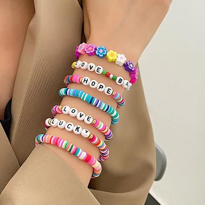 China Casual/Sporty 2023 Surfer Heishi Ceramic Beads Bracelet Colorful 6mm Polymer Clay Beaded Stackable Bracelets Set Boho Summer Beach Jewelry for sale