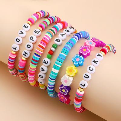 China Casual/Sporty Friendship Custom Rainbow Colors Handmade 3MM Soft Polymer Clay Initial refills faceted Letter clay Ceramic Beads Bracelet Set for sale