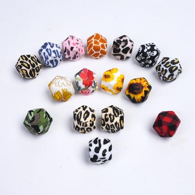 China Eco-friendly Material Wholesale In Stock Cheap 14mm 17mm DIY Bags Custom Bracelet Jewelry Making Leopard Silicone Hexagon Cube  Other Loose Beads for sale